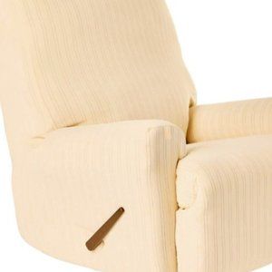 SureFit Stretch Pinstripe 1-Piece - Recliner Slipcover - Cream stock F